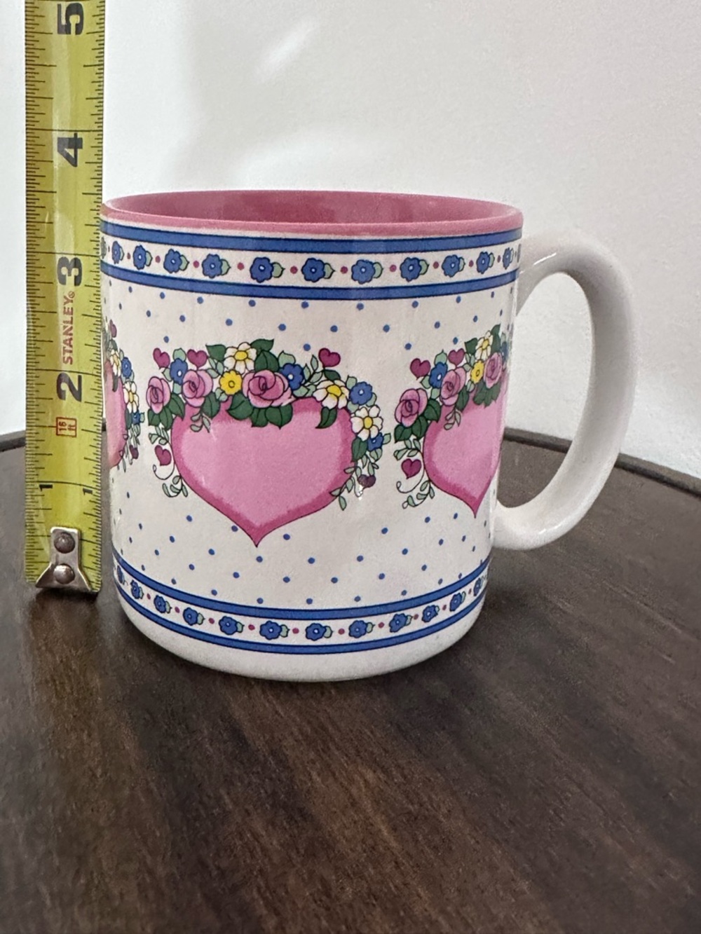 Vintage 1989 Peaches Floral Heart Coffee Mug Grandmacore Cottagecore Pink Blue - Picture 7 of 8